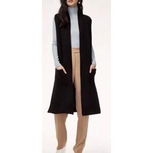 Wilfred Long Knit Vest Womens Small Black Sleeveless Open Front Pockets Duster